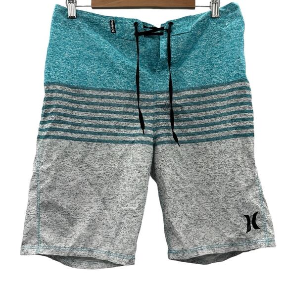 Hollister Heather Gray & Blue Striped‎ Swim Trunks Size 32 - Picture 1 of 9